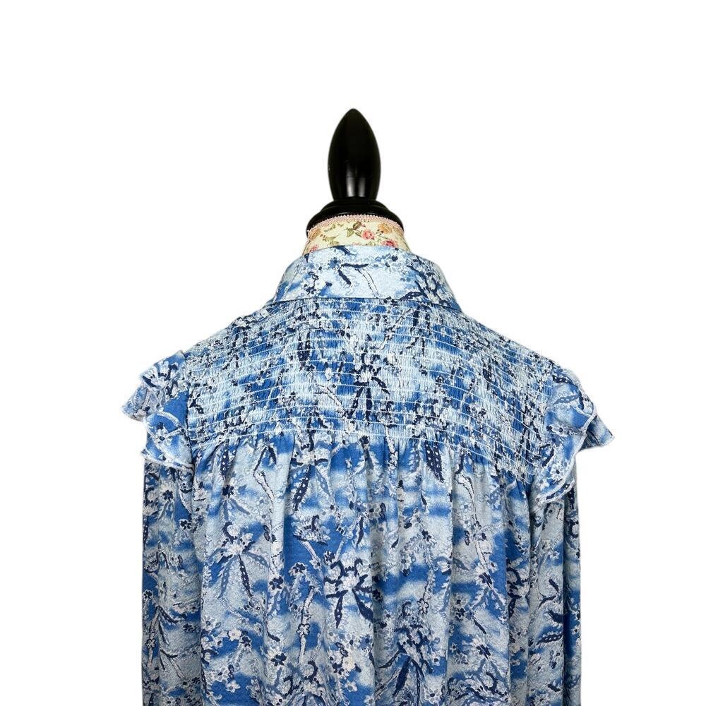 Berenice Paris Carlie Blue Floral Top Long Sleeve Ruffle Blouse size FR 34 US XS - Picture 3 of 11